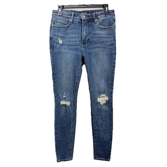 Judy Blue Distressed Skinny Fit Jeans Size 7/28 Dark Wash Whiskered #88798 DK-CO - Picture 1 of 8